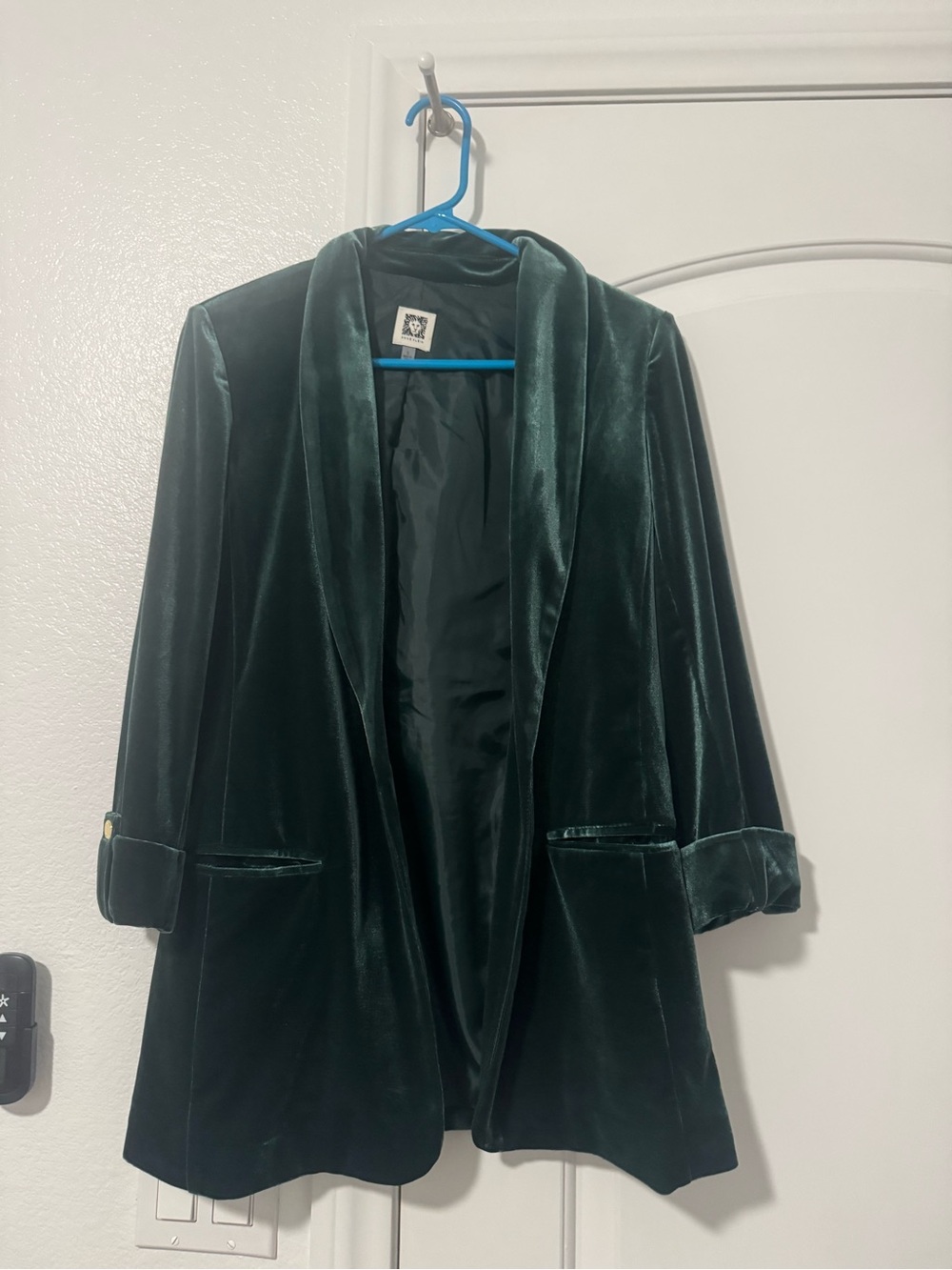Anne Klein Emerald Velvet Shawl-Collar Blazer